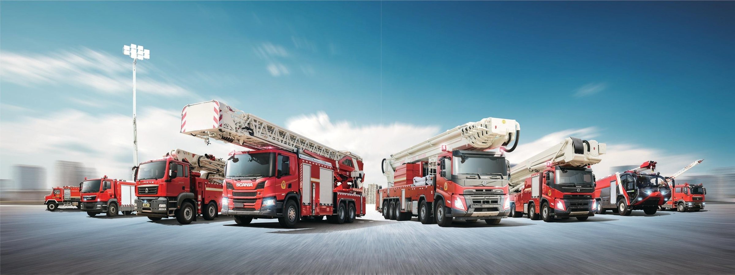 Flotilla completa de camiones Zoomlion Fire Trucks distribuidos por RadioTrunk